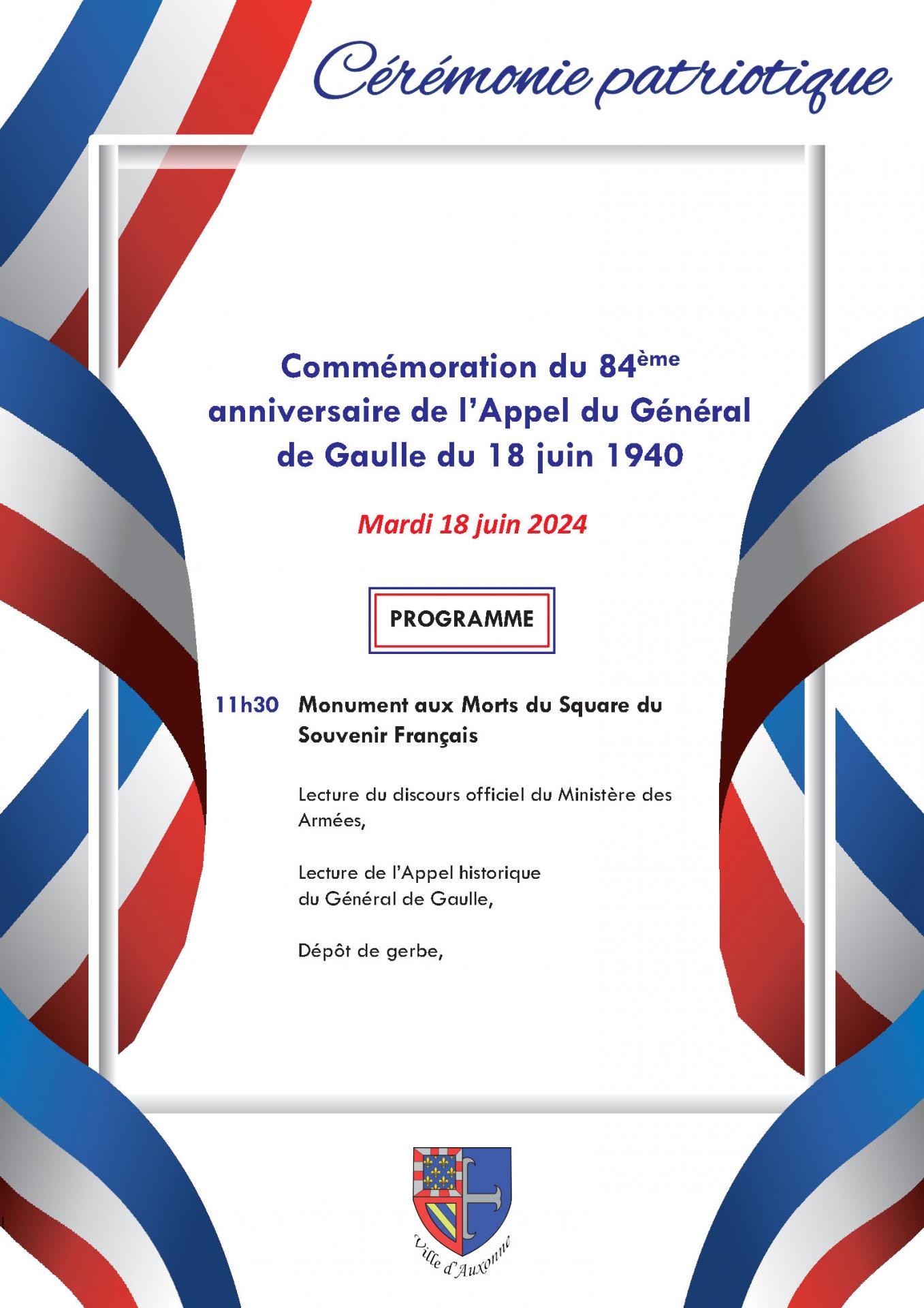 Commémoration du 84e anniversaire de l’Appel du Général de Gaulle du 18 juin 1940